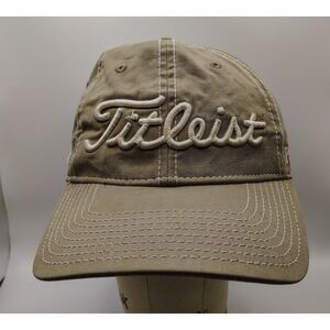 Titleist Pro V1 Golf Cap Hat Tan White Stitching Adjustable Strap